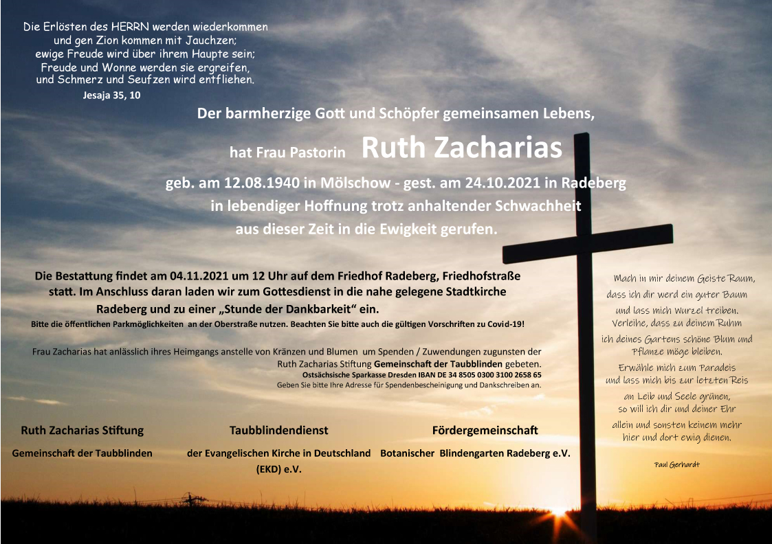 Traueranzeige Ruth Zacharias